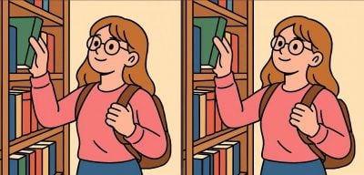 IQ-Test: Finde 3 Unterschiede auf dem Bild des Mädchens in der Bibliothek in 19 Sekunden